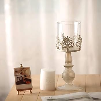 SOWJECE キャンドルホルダー ガラス アンティーク風 インテリア キャンドルスタンド おしゃれ candle holder レトロ ろうそく立て  シンプル アイアン 燭台 かわいい キャンドル立て 白